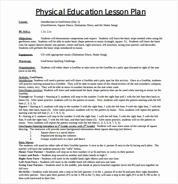 Phys Ed Lesson Plan Template Lovely 8 Physical Education Lesson Plan Templates for Free