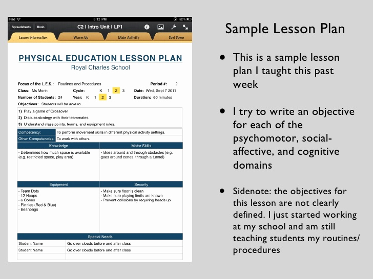 Phys Ed Lesson Plan Template Lovely Physical Education Ipad Lesson Planning