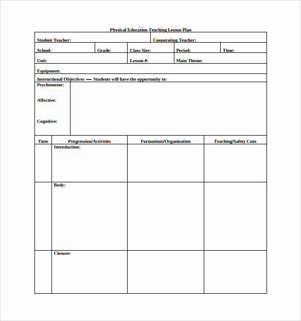 Physical Education Lesson Plan Templates Unique Sample Physical Education Lesson Plan 14 Examples In