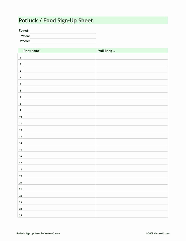 Pot Luck Sign Up Sheet Awesome Free Printable Potluck Sign Up Sheet Pdf From Vertex42