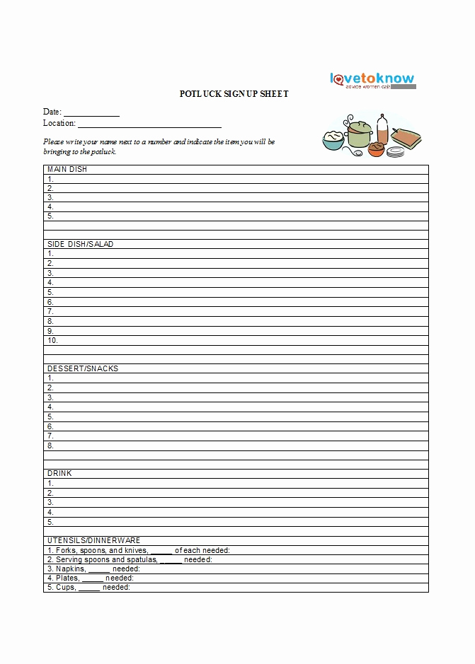 Pot Luck Sign Up Sheet Beautiful 38 Best Potluck Sign Up Sheets for Any Occasion