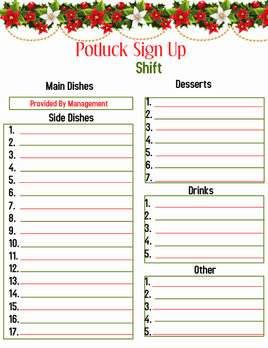 Pot Luck Sign Up Sheet New Potluck Sign Up Template