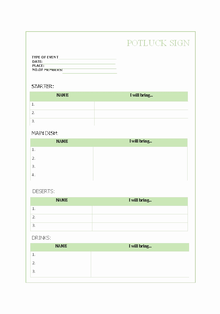 Potluck Sign Up Sheet Template Best Of 38 Best Potluck Sign Up Sheets for Any Occasion