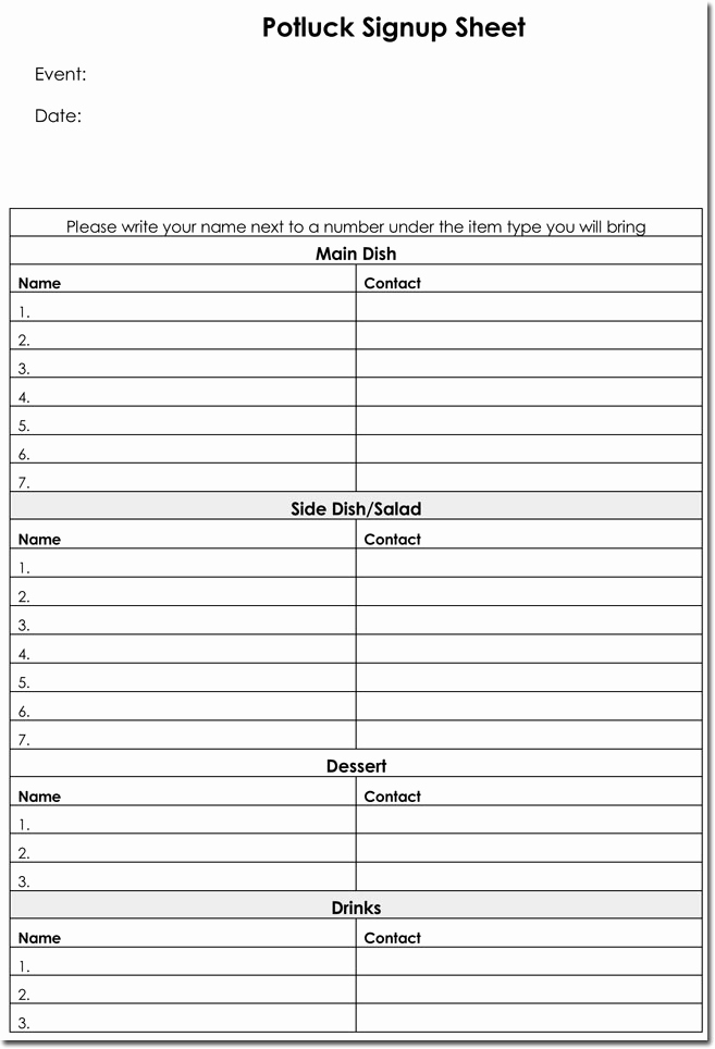 Potluck Sign Up Sheet Template Best Of Signup Sheet Templates 40 Sheets