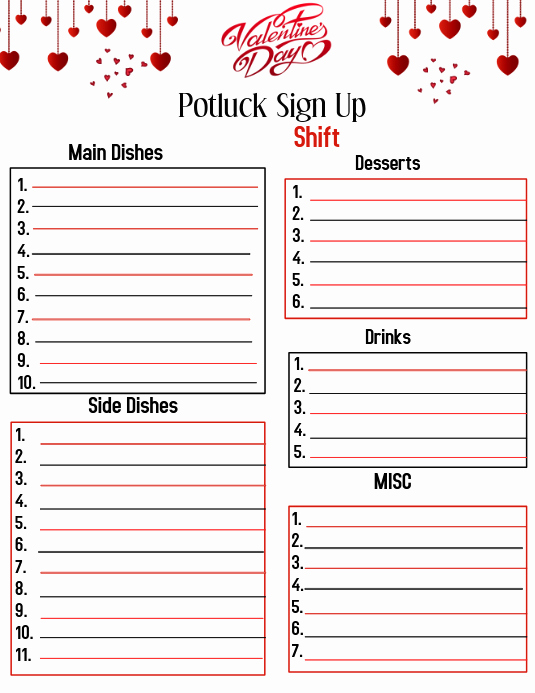 Potluck Sign Up Sheet Template Best Of Valentine Potluck Template