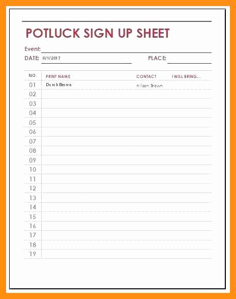 Potluck Sign Up Sheet Template Luxury 9 10 Potluck Sign Up Sheet Pdf