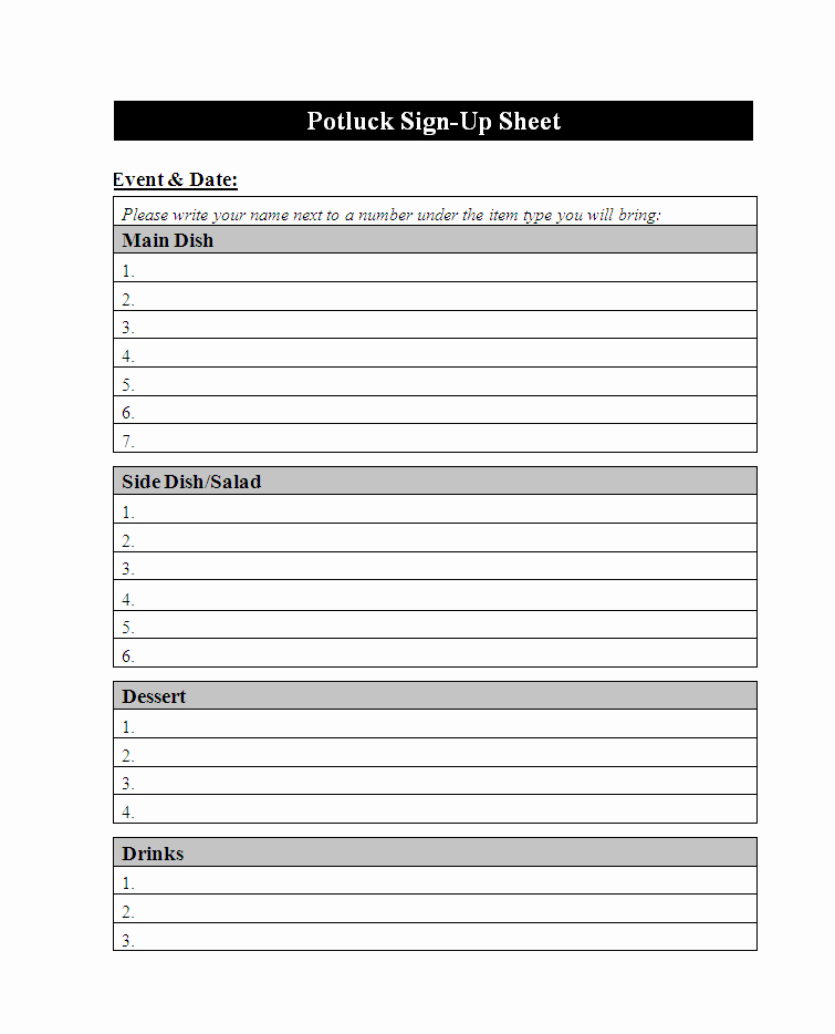 Potluck Sign Up Sheet Template New Potluck Sign Up Sheet Templates