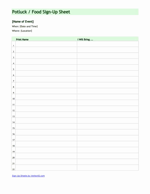 Potluck Sign Up Sheet Template Unique Download the Potluck Food Sign Up Sheet From Vertex42