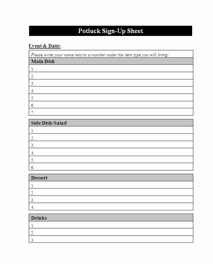 Potluck Sign Up Template Awesome Potluck assignment Sheet