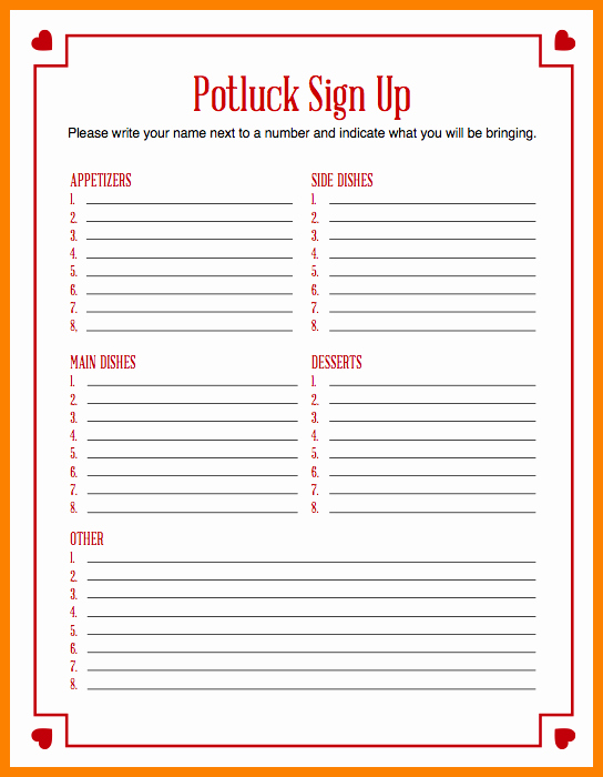 Potluck Sign Up Template Best Of Potluck Signup Sheet