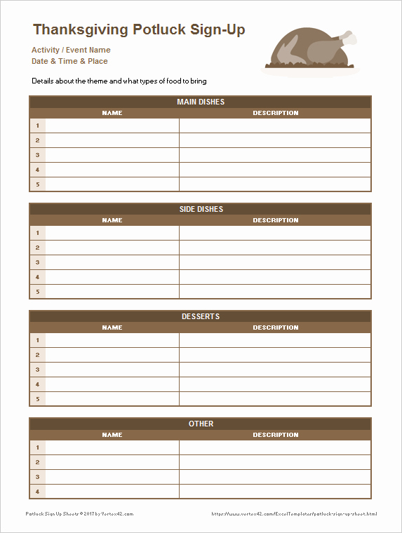 Potluck Sign Up Template Elegant Potluck Sign Up Sheets for Excel and Google Sheets