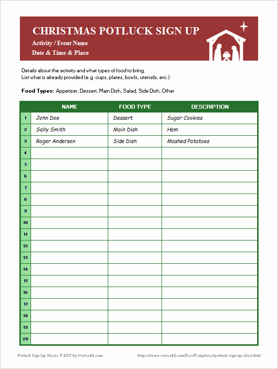 Potluck Sign Up Template New Potluck Sign Up Sheets for Excel and Google Sheets