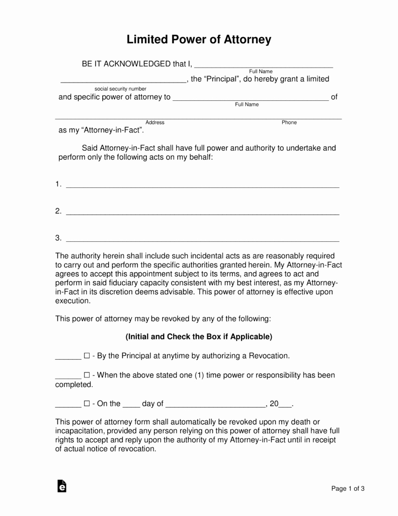 Power Of attorney Example Lovely Free Limited Special Power Of attorney forms Pdf