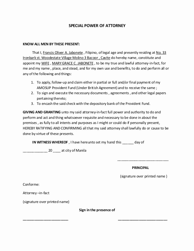 Power Of attorney Example Unique Printable Sample Power attorney Template form