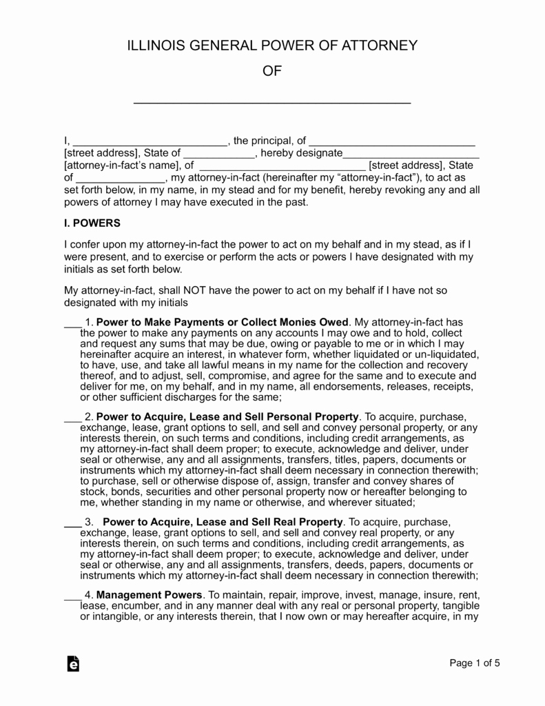 Power Of attorney form Pdf Lovely Free Illinois General Power Of attorney form Word
