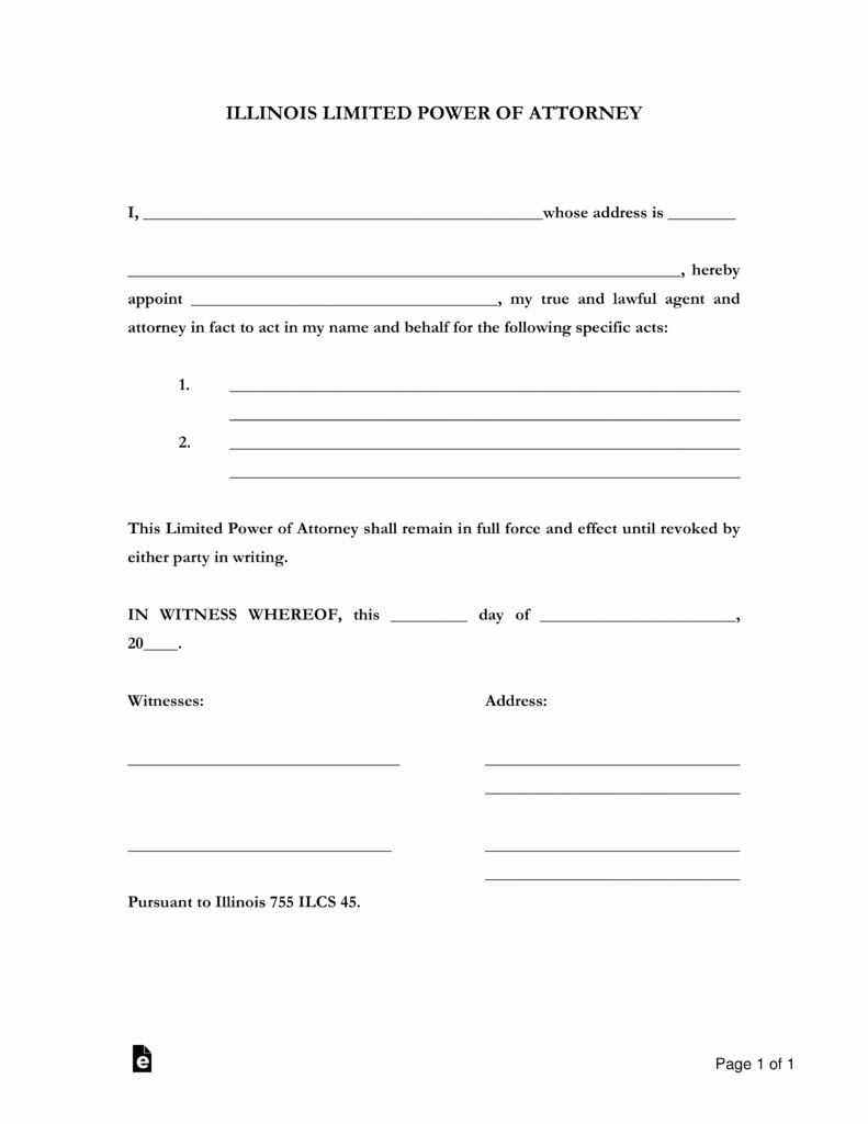 Power Of attorney Pdf Best Of Free Illinois Limited Power Of attorney form Word