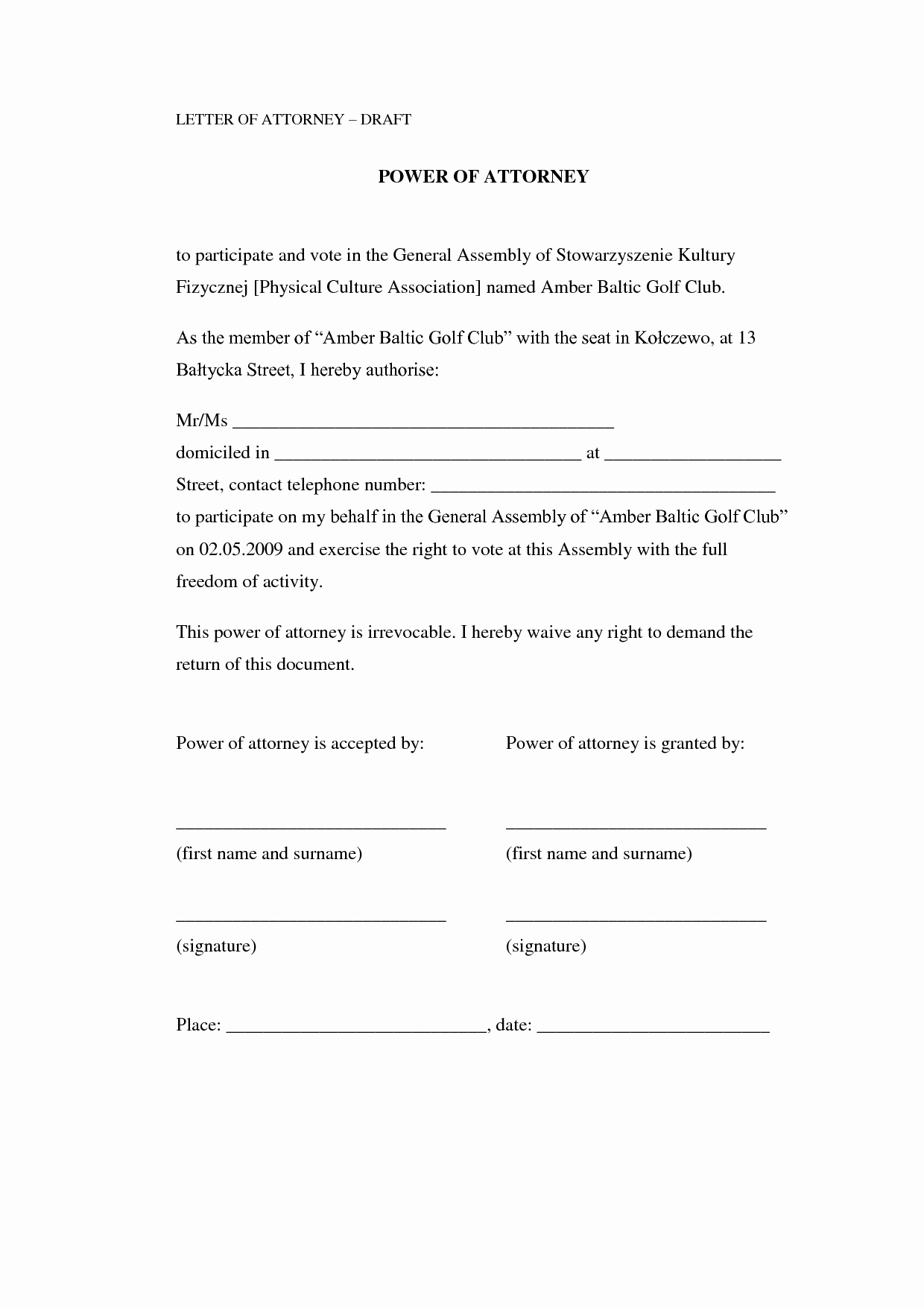 Power Of attorney Sample Letter Best Of Best S Of Power attorney Letter Template Power