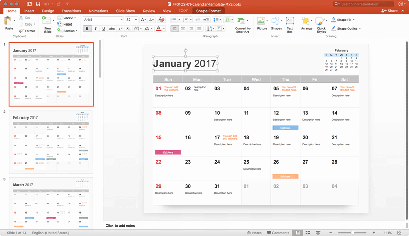 Power Point Calendar Templates Awesome Free Calendar 2017 Template for Powerpoint