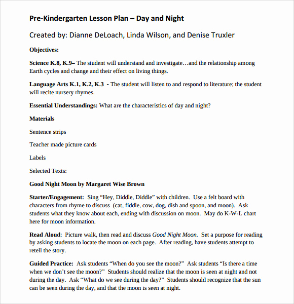 Prek Lesson Plan Template Luxury Sample Kindergarten Lesson Plan Template 8 Free