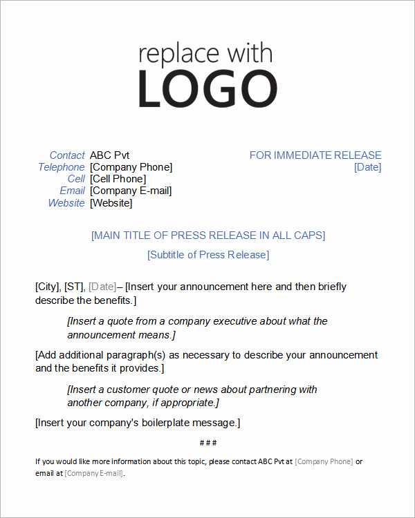 Press Release format Template Best Of Sample Press Release Templates 7 Free Documents