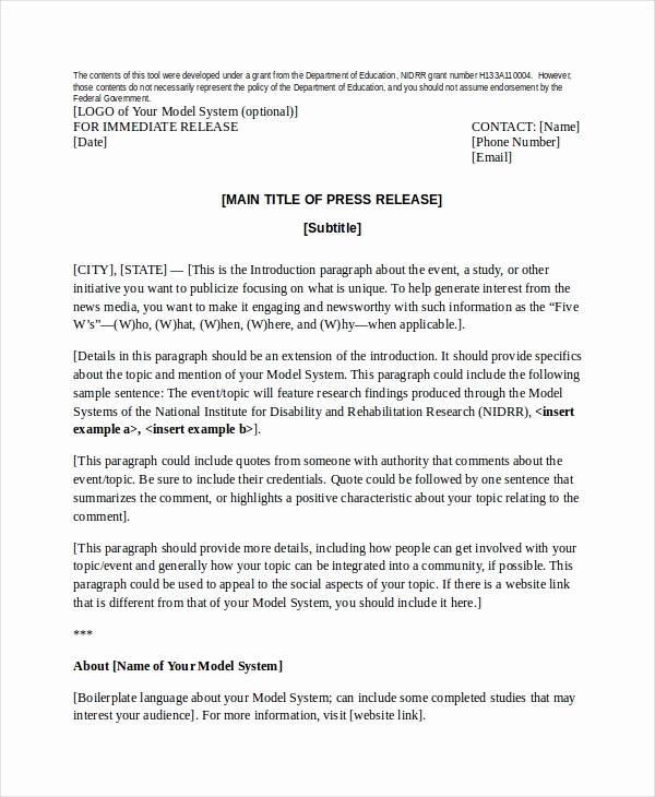 Press Release Template Word Lovely Press Release Template 21 Free Word Pdf Document