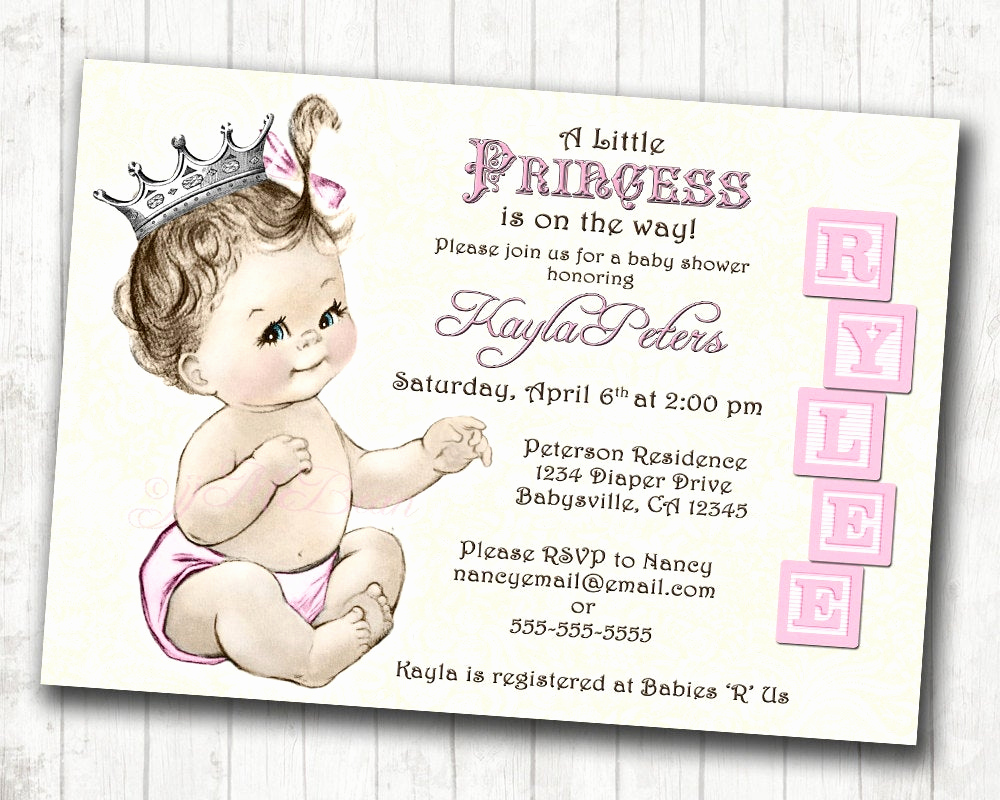 Princess Baby Shower Invitations Elegant Princess Baby Shower Invitation for Girl Vintage Princess
