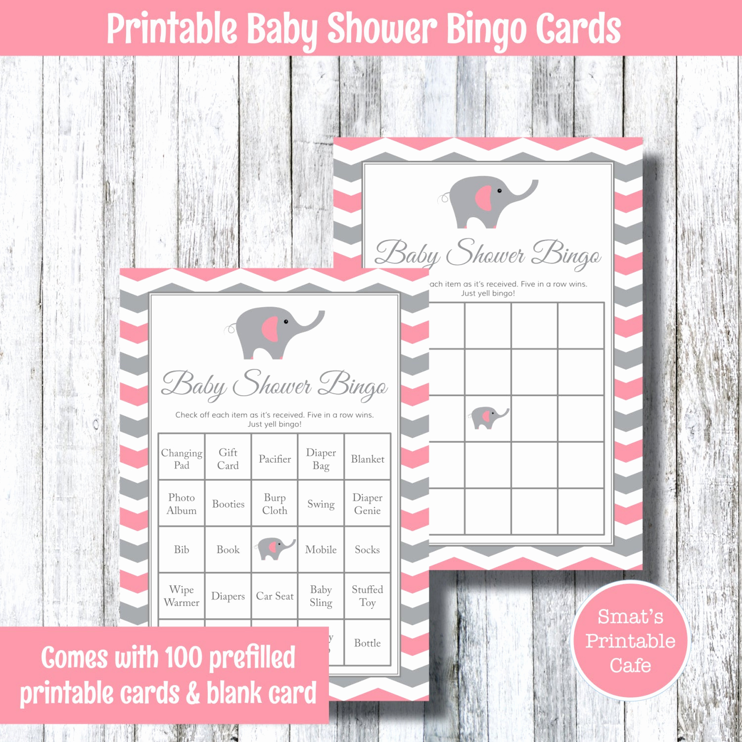 Printable Baby Shower Cards Awesome Pink &amp; Grey Elephant with Chevron themed Baby Shower Bingo
