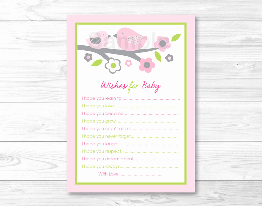 Printable Baby Shower Cards Beautiful Sweet Pink Baby Birds Printable Baby Shower Wishes for