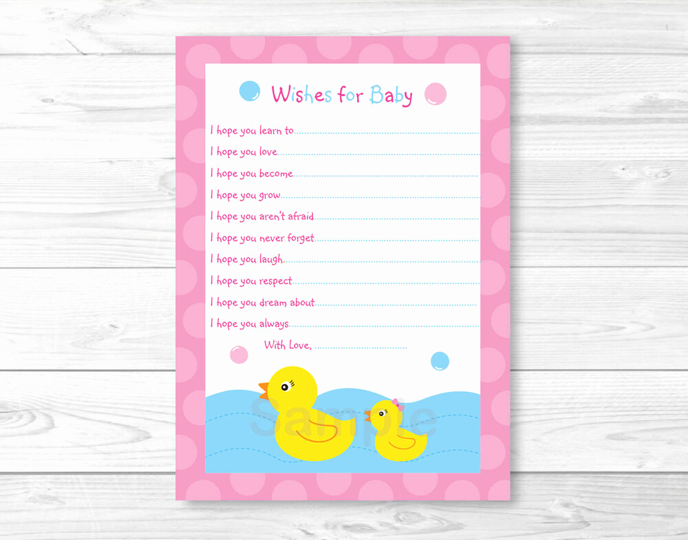 Printable Baby Shower Cards Elegant Pink Rubber Duck Printable Baby Shower Wishes for Baby
