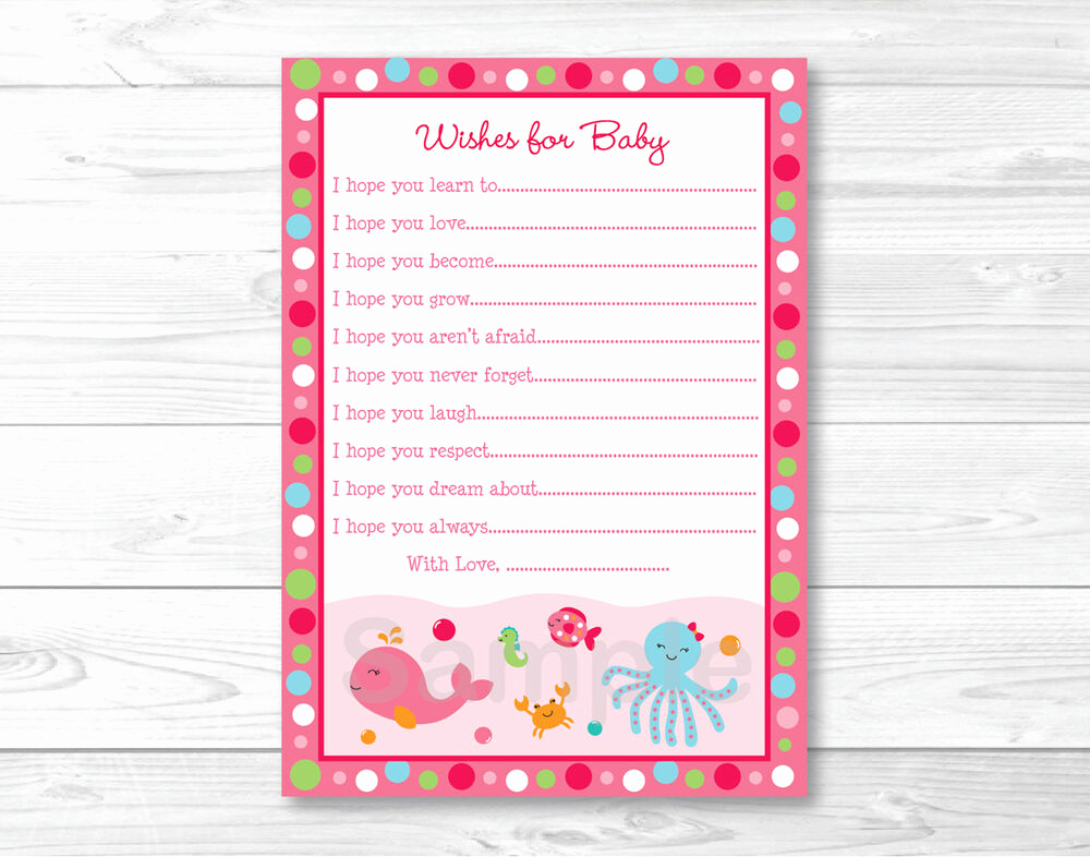 Printable Baby Shower Cards Elegant Pink Under the Sea Printable Baby Shower Wishes for Baby