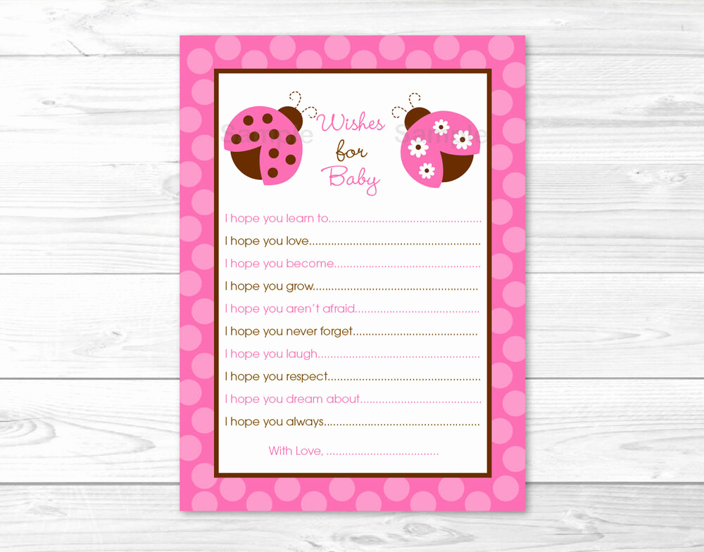 Printable Baby Shower Cards Fresh Pink Ladybug Printable Baby Shower Wishes for Baby Advice