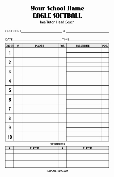 Printable Baseball Lineup Cards Unique Baseball Lineup Card Template Free Download Printable