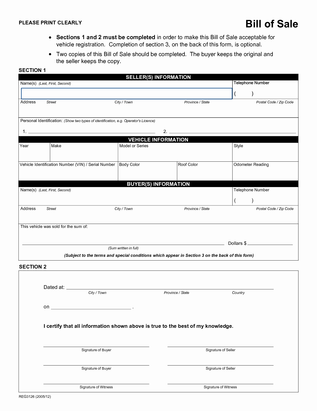 Printable Bill Of Sale form Awesome Free Printable Rv Bill Of Sale form form Generic