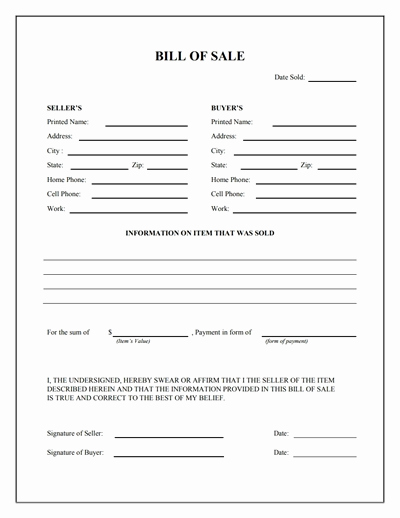 Printable Bill Of Sale form Elegant General Bill Of Sale form Free Download Create Edit
