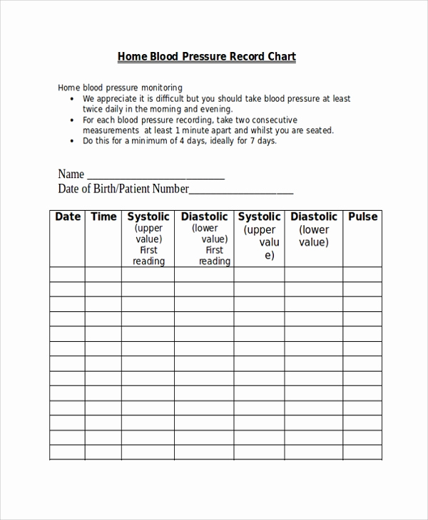 Printable Blood Pressure Chart Unique Sample Blood Pressure Chart Template 9 Free Documents
