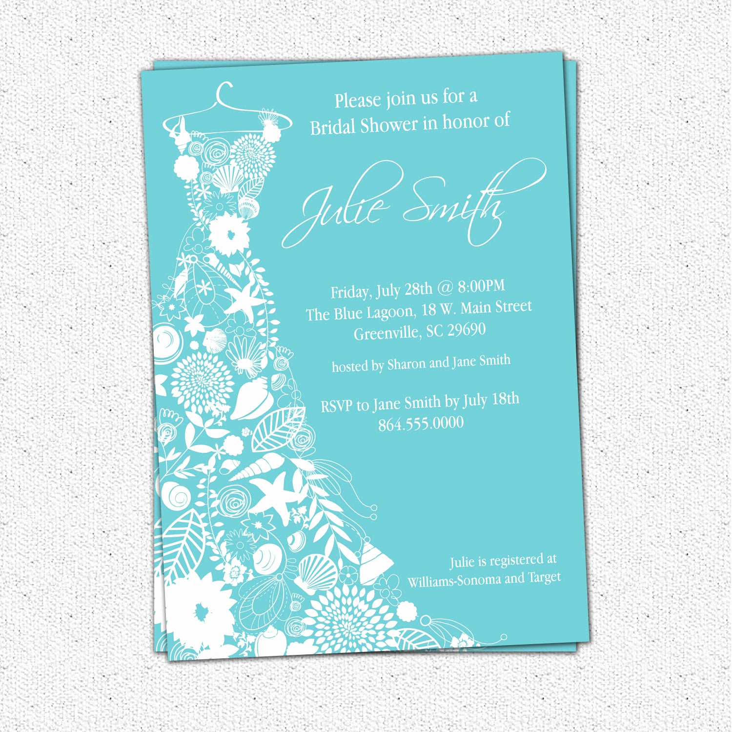 Printable Bridal Shower Invitations Awesome Printable Bridal Shower Invitation Floral Seashell Dress