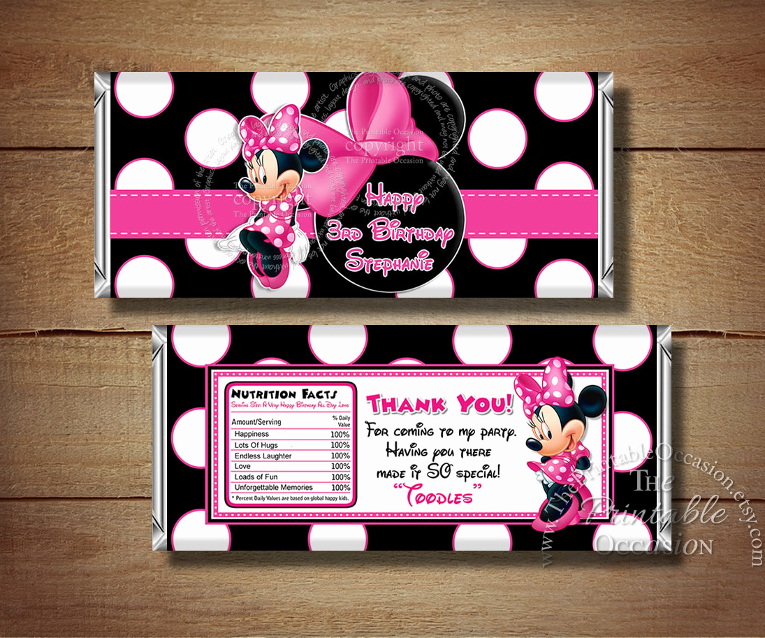 Printable Candy Bar Wrappers Best Of Printable Minnie Mouse Candy Bar Wrapper Happy Birthday