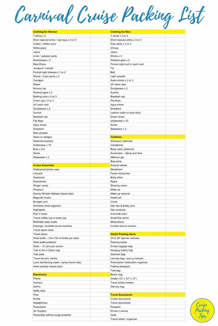Printable Cruise Packing List Best Of What to Pack for A Carnival Cruise Packing List Cruise