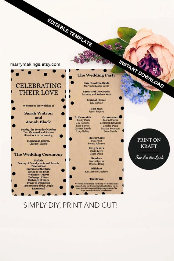 Printable event Program Template Unique event Program Ceremony Printable Service Template Editable