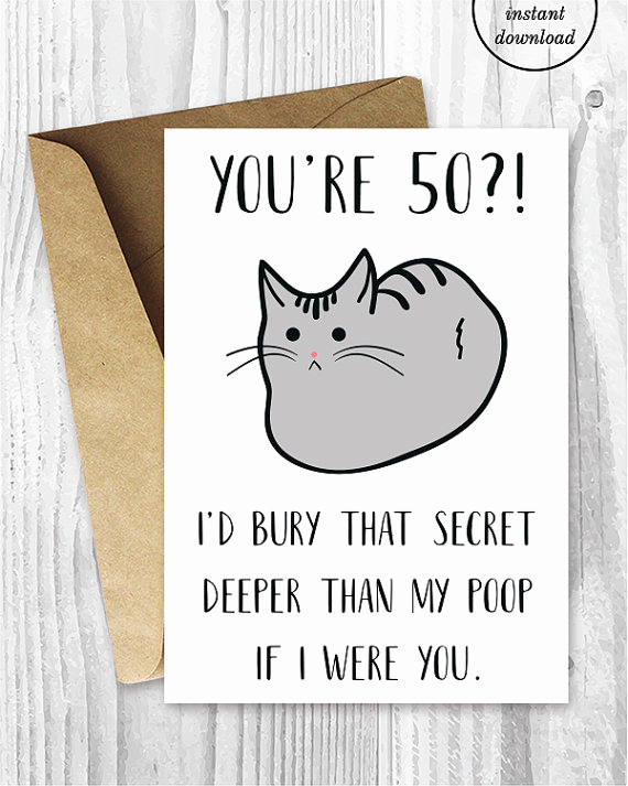 Printable Funny Birthday Cards Elegant Funny 50th Birthday Cards Printable Cat 50 Birthday Card