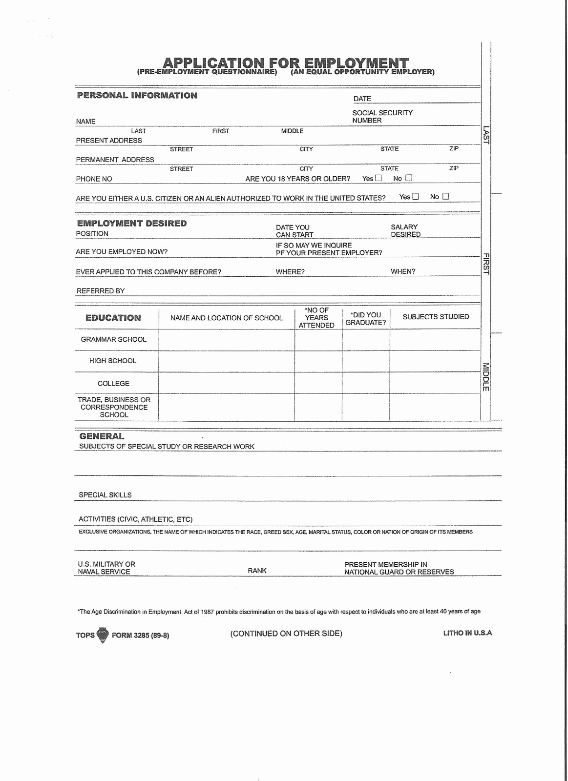 Printable Generic Job Application Inspirational Printable Blank Employment Application forms