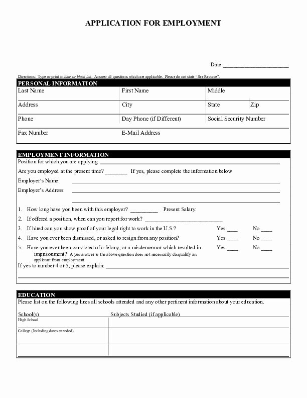 Printable Generic Job Application Lovely Blank Job Application form Samples Download Free forms