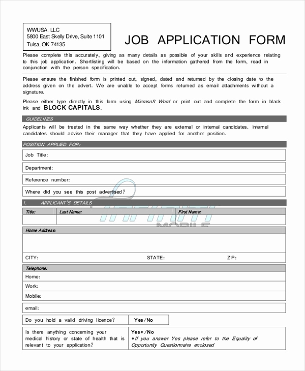 Printable Generic Job Application Lovely Sample Generic Job Application form 9 Free Documents In