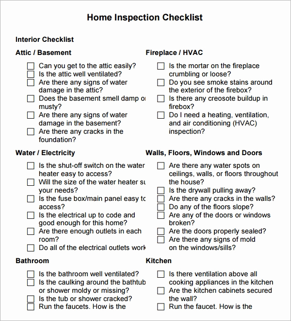 Printable Home Inspection Checklist New Home Inspection Checklist 8 Download for Pdf Word