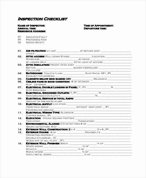 Printable Home Inspection Checklist Unique Home Inspection Checklist 11 Free Word Pdf Documents