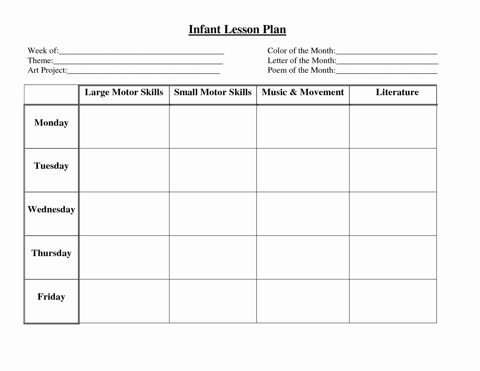 Printable Lesson Plan Template Lovely Infant Blank Lesson Plan Sheets