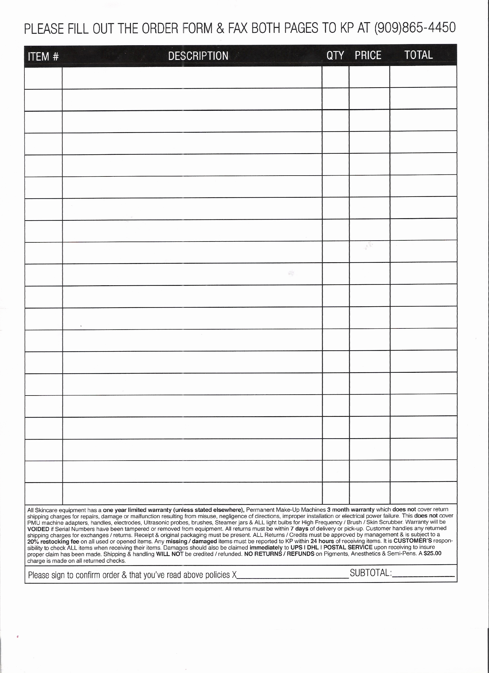 free printable order form template picture