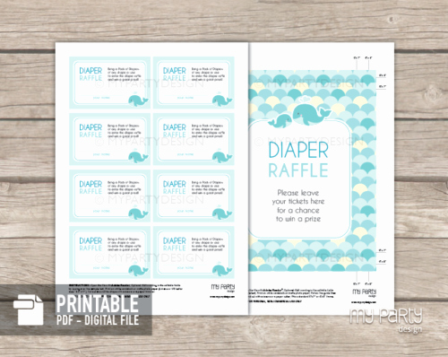 Printable Raffle Tickets Pdf New Whale Baby Shower Turquoise Printable Diaper Raffle