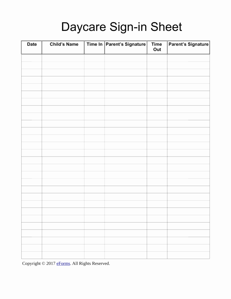 Printable Sign In Sheet Best Of Childcare Sign In Sheet