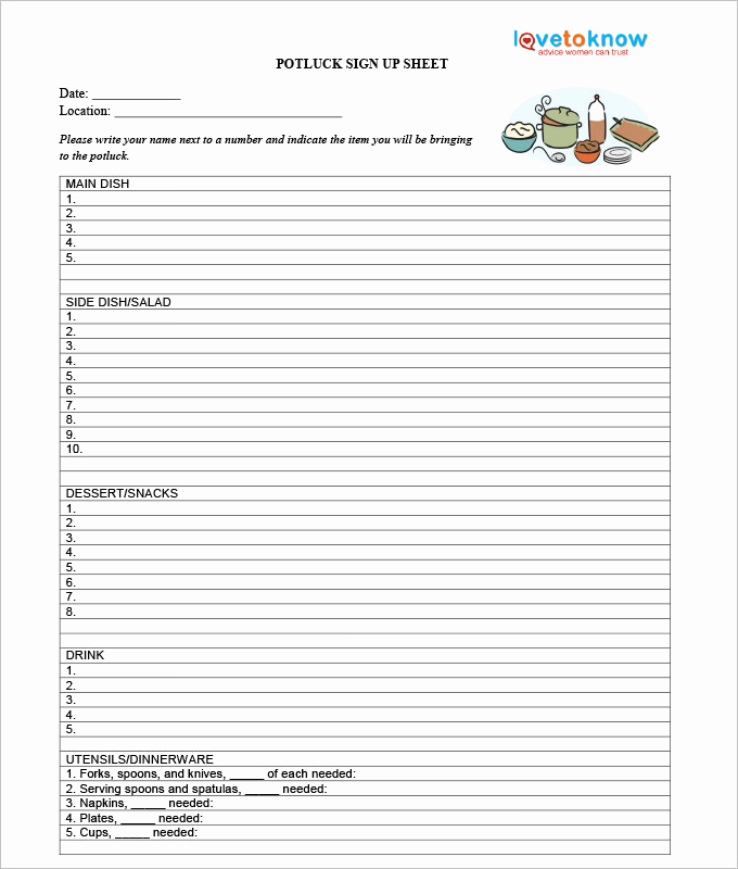 Printable Sign Up Sheet Elegant Potluck Sign Up Sheet Template Word